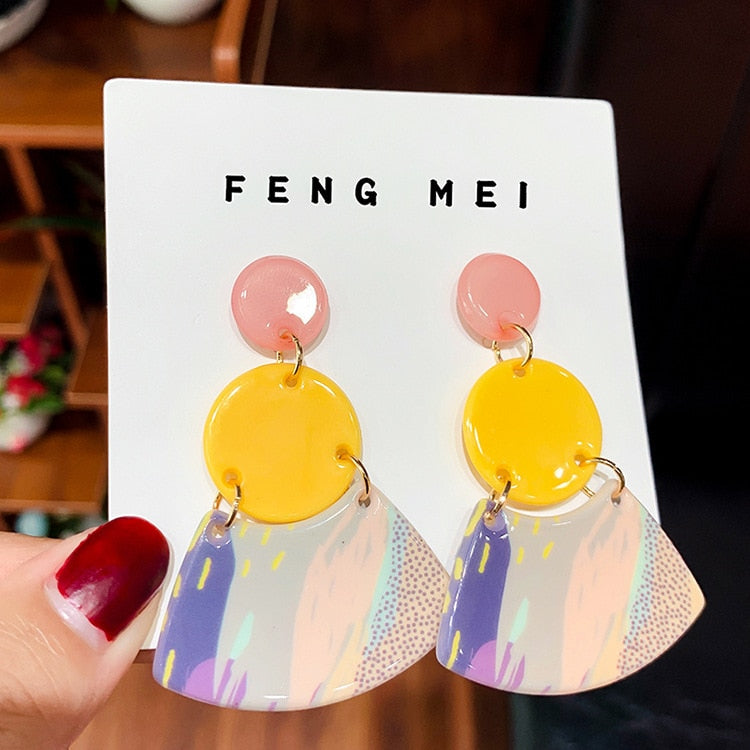 Pink Yellow Colorful Acrylic Drop Earrings Cartoon Art Women Party Jewelry Ear