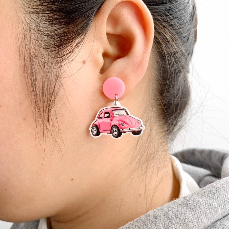 Acrylic Pink Car Drop Charm Earrings For Women Girl Fashion Modern Jewelry Gift