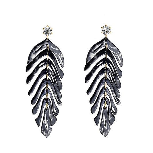 Marbled Pattern Palm Leaf Drop Earrings Cartoon Art Women Party Jewelry Ear