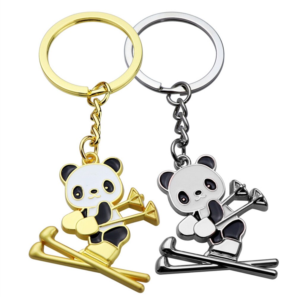 1pcs Keychain Metal Cute Ski Panda Shape Keyring Ladies Bag Ornaments