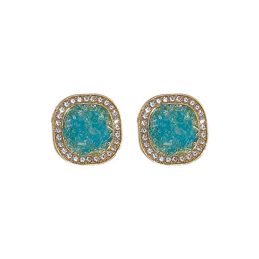 Rhinestone Decor Geometric Design Stud Earrings for Women Girls Ear Studs