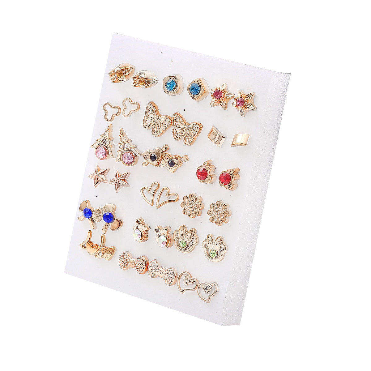 18 Pairs Heart Bow Stud Earrings Set Women Small Flower Girl Earring Jewelry