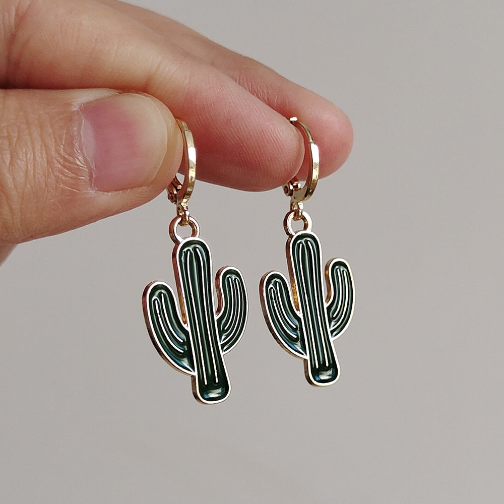 Wild Cactus Drop Earrings Cartoon Ear Pendants Accessories Women Art Jewelry