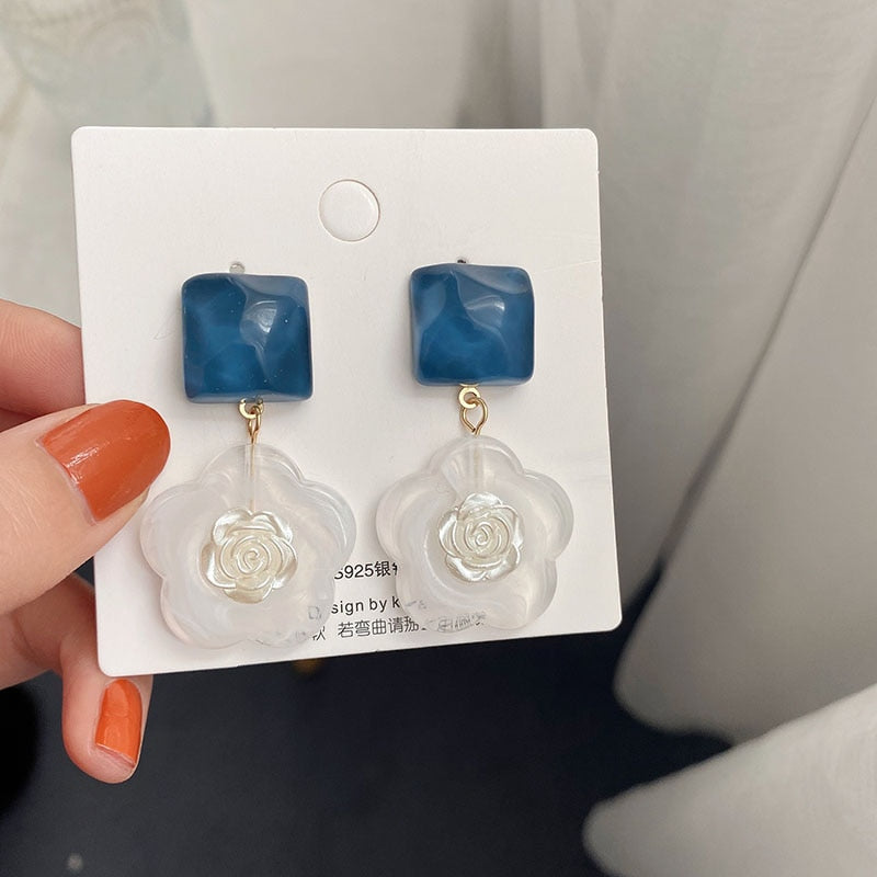 9 Styles Blue Color Geometric Flower Dangle Earrings Women Travel Fashion