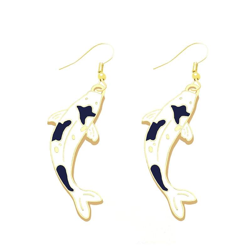 Black and White Fish Drop Earrings Cartoon Ear Pendants Accessories Women Art