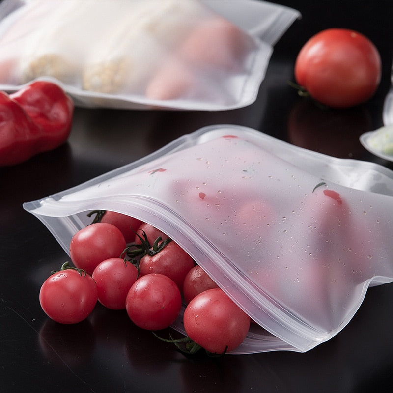 1pc Silicone Food Storage Bag Reusable Stand Up Zip Shut Bag Containers Fresh