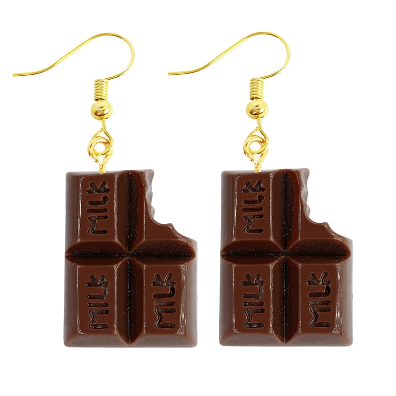 Funny Cute Chocolate Piece Drop Earrings Women Creativity Jewelry Cute Earring