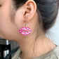 Hot Pink Glitter Lip With Bat Acrylic Drop Earrings Fashion Women Summer Party