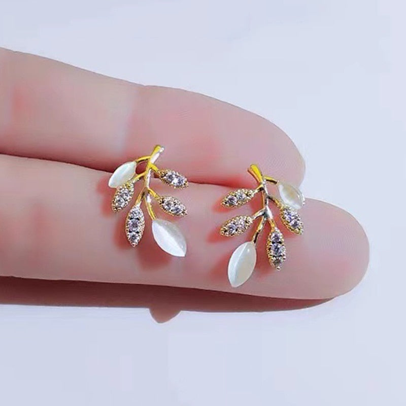 Leaf Branch Stud Earrings Women Gift Wedding Party Fashion Jewelry Accessories