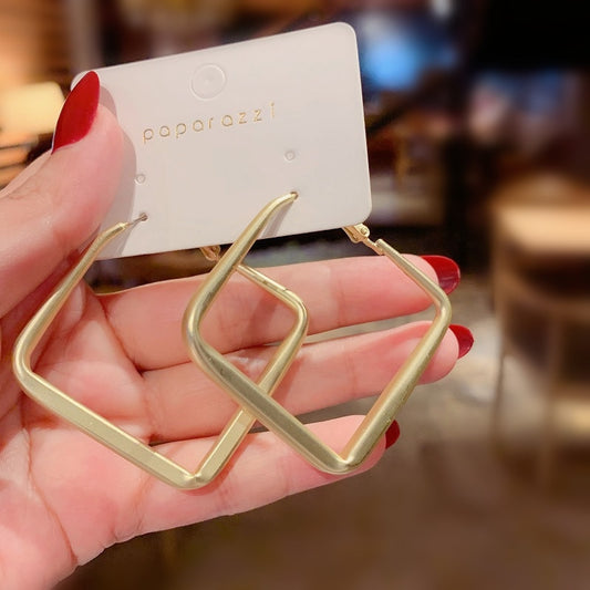 Metallic Large Square Hoop Lady Earrings for Women Jewelry Girls Earrings