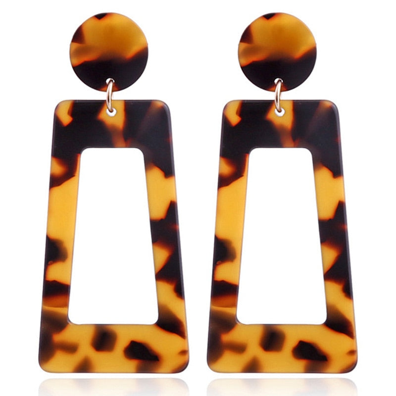 Geometric Tortoiseshell Drop Earrings Modern Women Stylish Gift Jewelry Ear