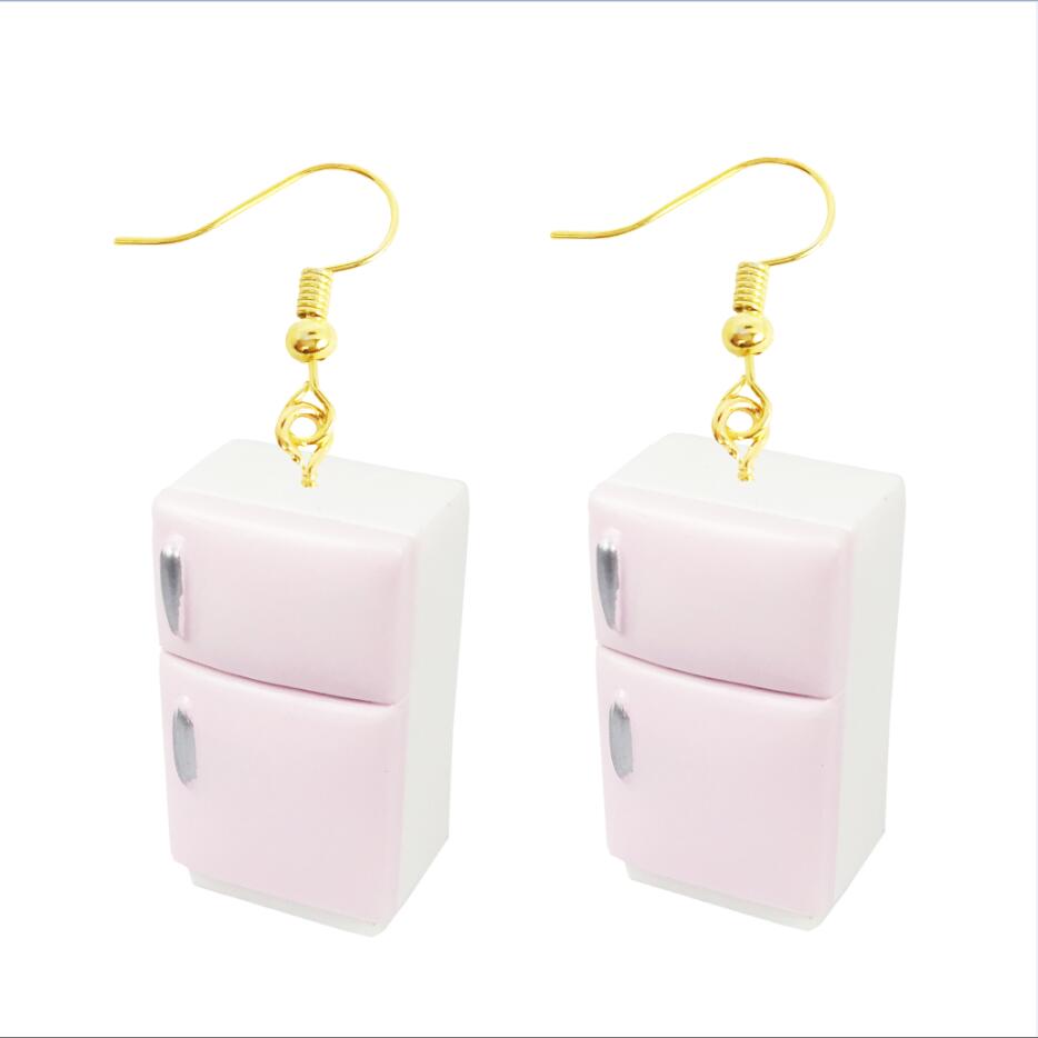 Retro Pink Fridge Drop Earrings Cartoon Art Women Party Jewelry Ear Fashion