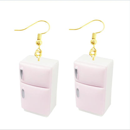 Retro Pink Fridge Drop Earrings Cartoon Art Women Party Jewelry Ear Fashion