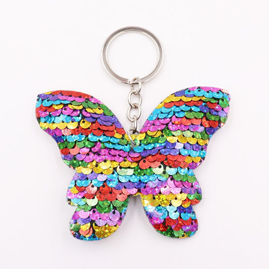Colorful Butterfly Sequin Keychain Sparkling Love Keyring Women Shoulder Bag