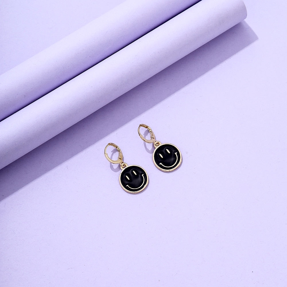 Black Smile Pendant Drop Earrings Women Girl Fashion Trendy Jewelry Accessories
