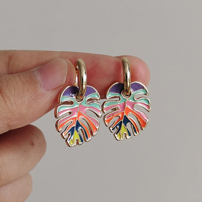 Colorful Tropical Leaf Drop Earrings Cartoon Ear Pendants Accessories Women Art