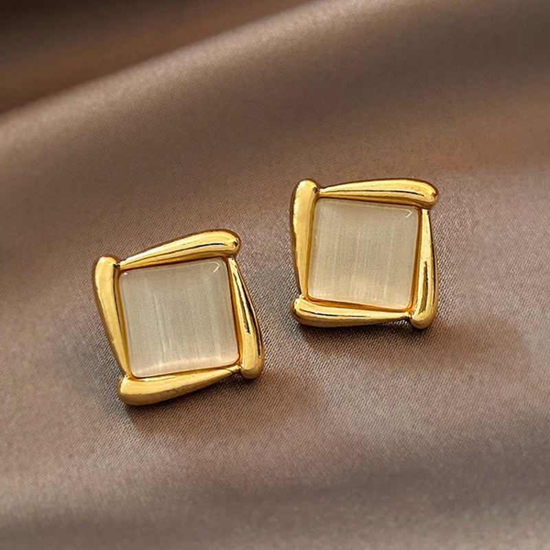 Square Art Stud Earrings Women Gift Wedding Party Fashion Jewelry Accessories