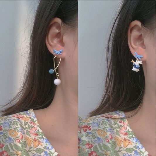 White Blue Mismatched Dangle Earrings Women Travel Fashion Cartoon Earrings