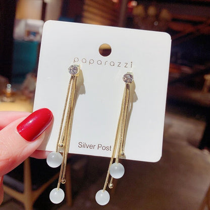 Moonstone Bead Tassel Lady Cute Dangle Earrings for Women Jewelry Girls Earrings