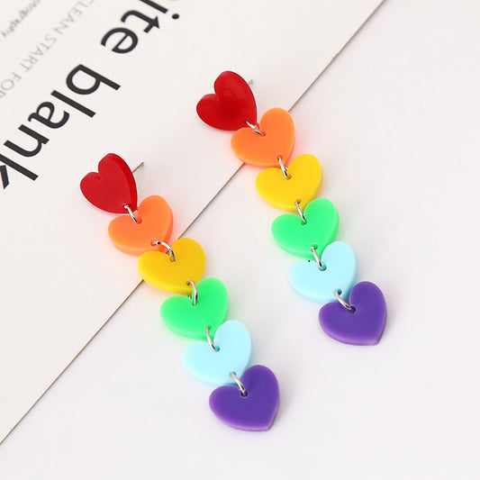 Rainbow Hearts Drop Earrings Women Travel Fashion Cartoon Earrings Creative