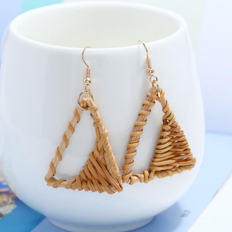 Geometric Triangle Rattan Drop Earrings Modern Women Stylish Gift Jewelry Ear