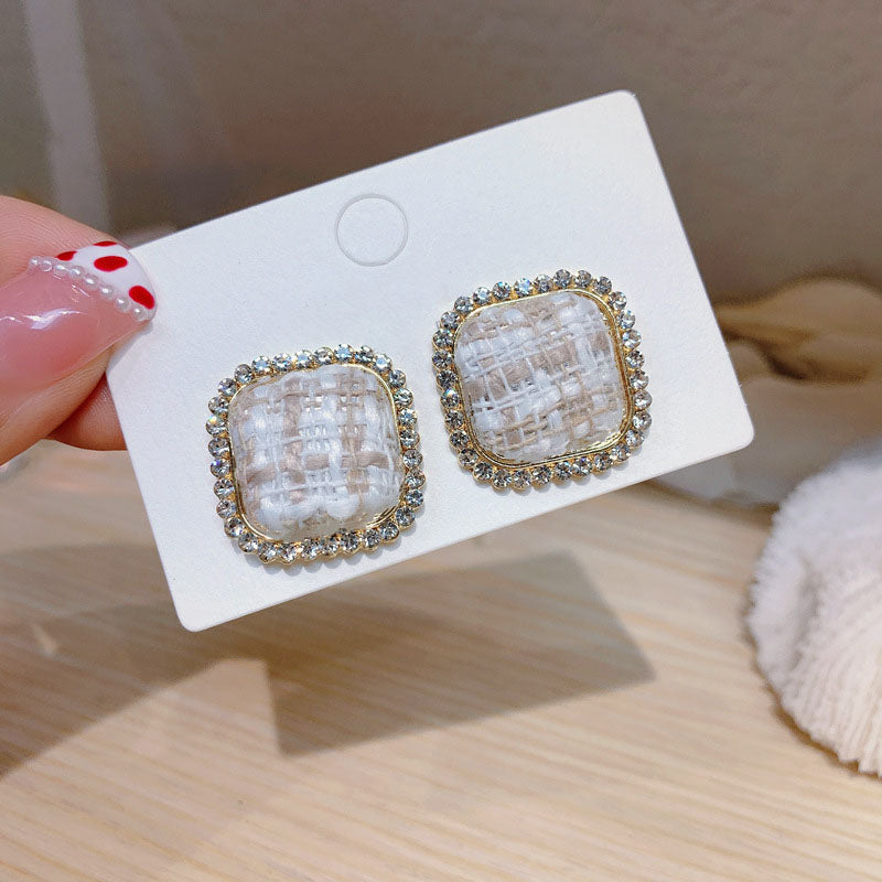 White Plaid Fashion Trendy Stud Earrings Accessory Women Jewelry Gift Earring