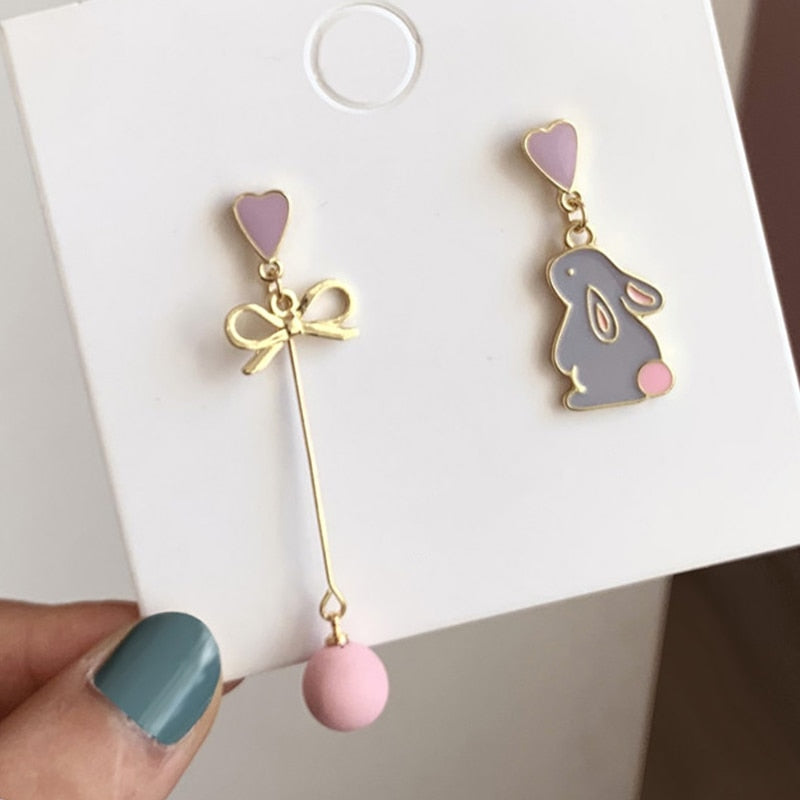 Rabbit and Bow Drop Earrings Women Party Wedding Jewelry Creative Gifts Earrings