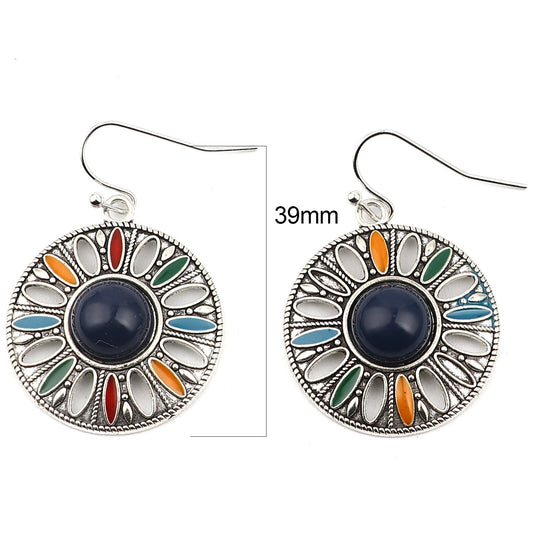 Round Flower Pendant Lady Cute Dangle Earrings for Women Jewelry Girls Earrings