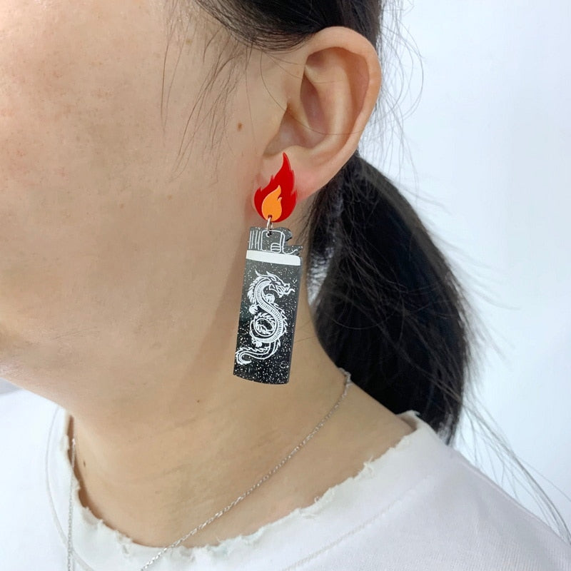 Flame Dragon Pattern Drop Dangle Earrings Trendy Women Fashion Earrings Jewelry