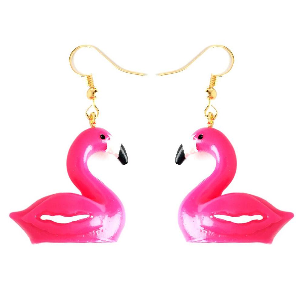 Hot Pink Flamingo Drop Earrings Cartoon Art Women Party Jewelry Ear Fashion