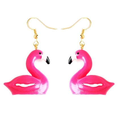 Hot Pink Flamingo Drop Earrings Cartoon Art Women Party Jewelry Ear Fashion