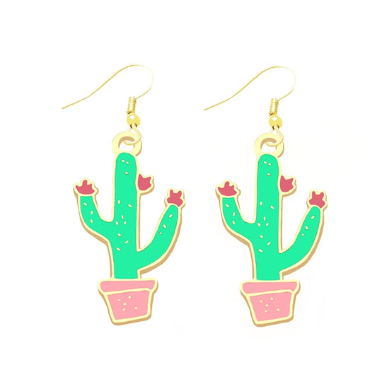 Blooming Cactus Drop Earrings Cartoon Art Women Party Jewelry Ear Fashion