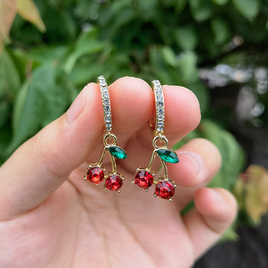 Red Crystal Cherry Lady Cute Dangle Earrings for Women Jewelry Girls Earrings