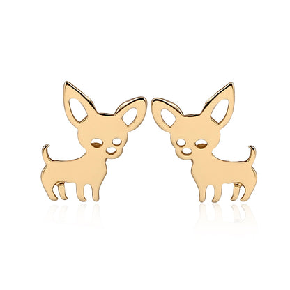 Mini Chihuahua Stud Earrings for Women Cute Stainless Steel Golden Animal Dog