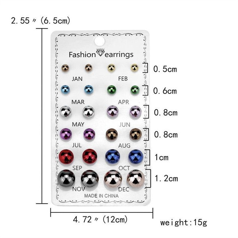 12Pairs/Set Crystal Rhinestone Flower Stud Earrings Women Gift Wedding Party