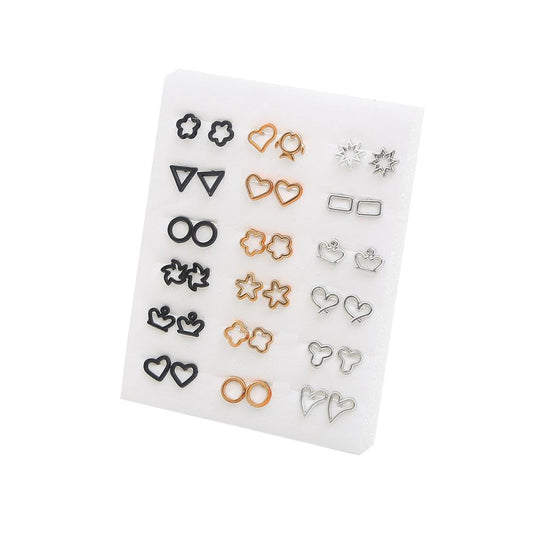 18 Pairs Triangle Heart Stud Earrings Set Circle Women Small Girl Earring