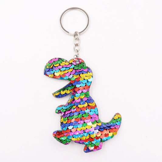 Colorful Dinosaur Sequin Keychain Sparkling Love Keyring Women Shoulder Bag