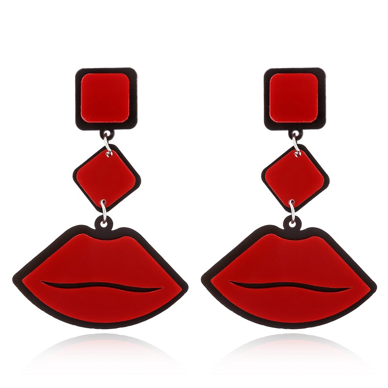 Geometric Lips Drop Earrings Women Girl Fashion Cartoon Ear Jewelry Accessories