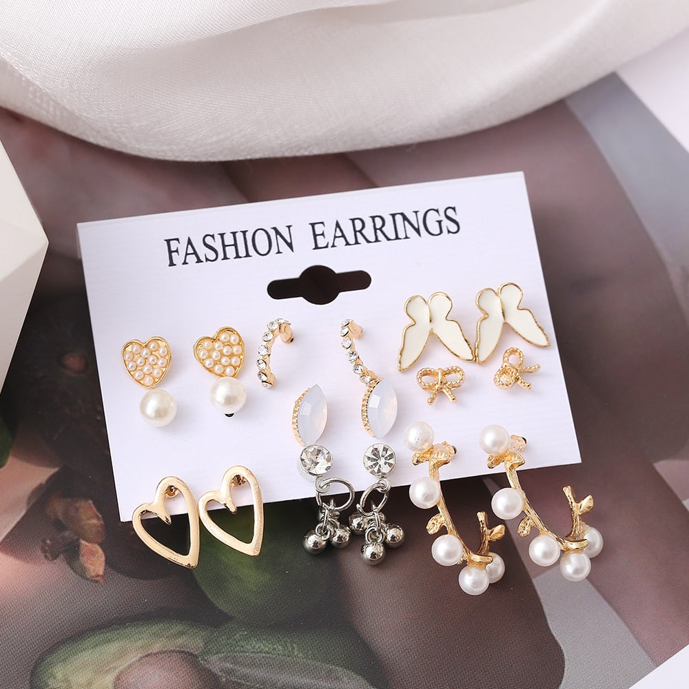 33 Styles 5-9Pairs Set Drop Hoop Earrings Set Acrylic Pearl Tassel Fashion Women