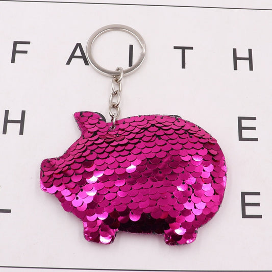 Hot Pink Pig Sequin Keychain Sparkling Love Keyring Women Shoulder Bag Mobile