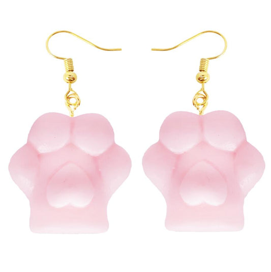 Heart Pink Cat Paw Drop Earrings Cartoon Art Women Party Jewelry Ear Fashion