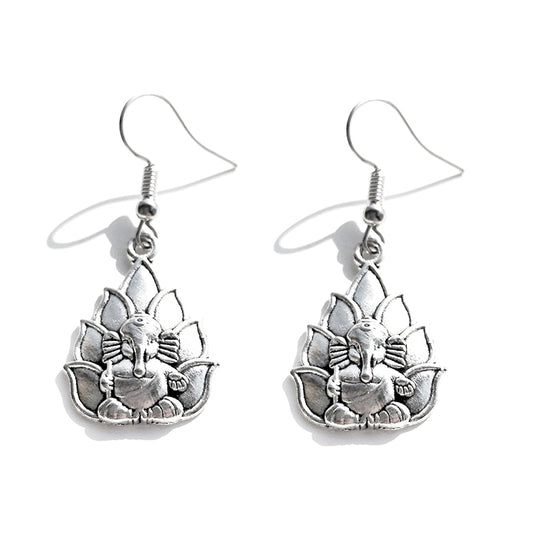 Handmade Lotus Elephant Metal Drop Earrings Women Travel Fashion Cartoon