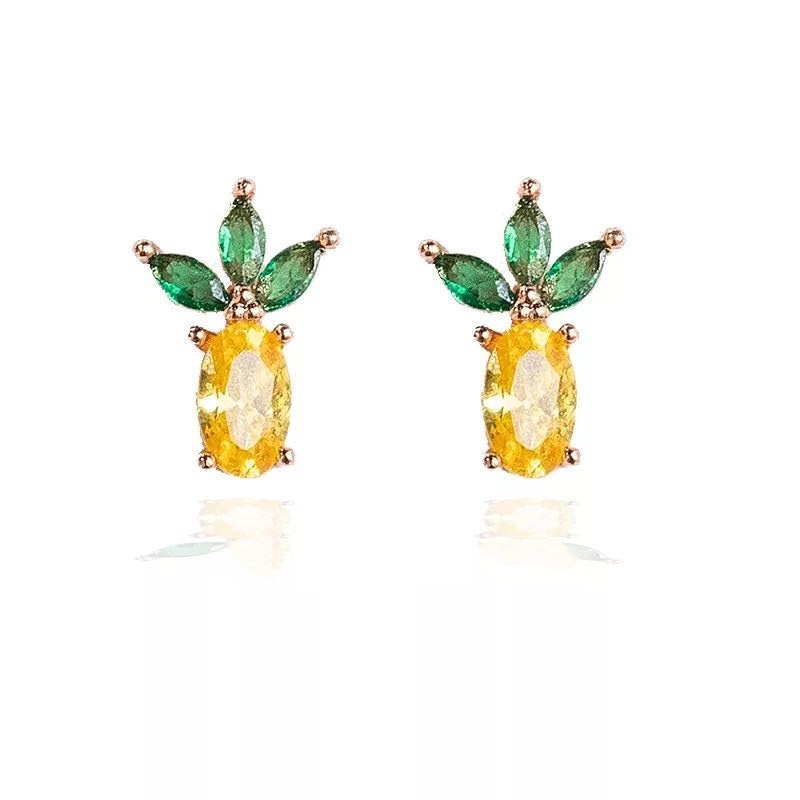 Pineapple Rhinestone Stud Earrings Cartoon Ear Pendants Accessories Women