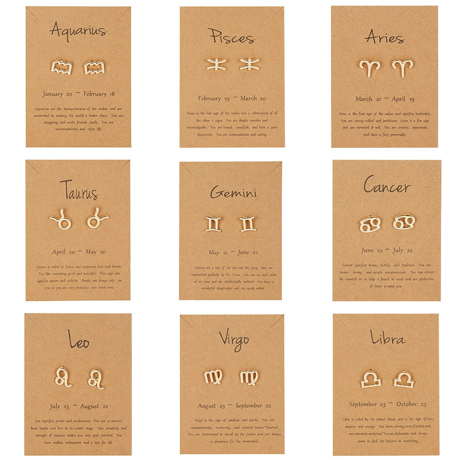 Aquarius Zodiac Constellations Sign Stainless Steel Earrings Women Jewelry Small