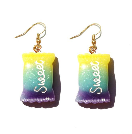 Purple Blue Yellow Resin Handmade Candy Drop Earrings Cartoon Art Women Party