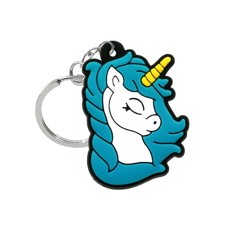 Blue Hair Unicorn Keychain Cute Key Holder Cartoon Keyring Fashion Charm Jewelry