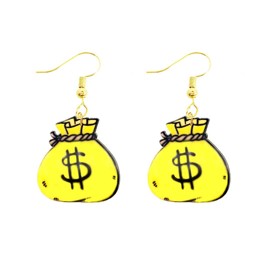 Dollar Mesh Bag Acrylic Large Drop Earrings Cartoon Art Women Party Jewelry Ear