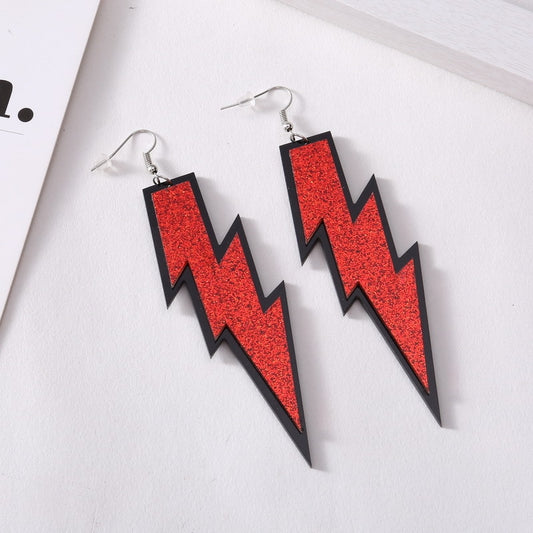 Red Glitter Lightning Acrylic Drop Earrings Women Girl Fashion Trendy Jewelry