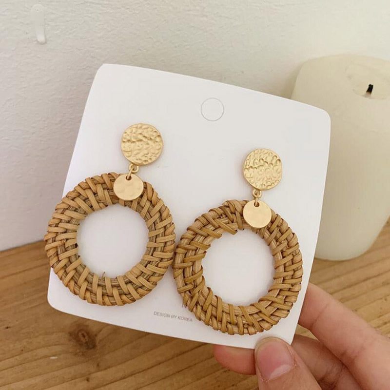 29 Styles Wooden Straw Woven Rattan Vine Braid Drop Earrings Modern Women