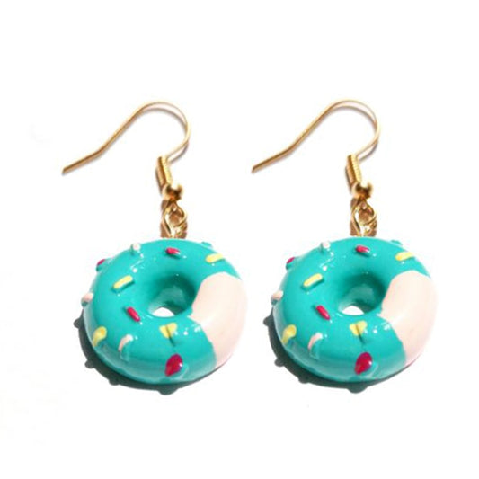 Resin Blue Glazed Donut Drop Earrings Women Art Fashion Cartoon Earrings